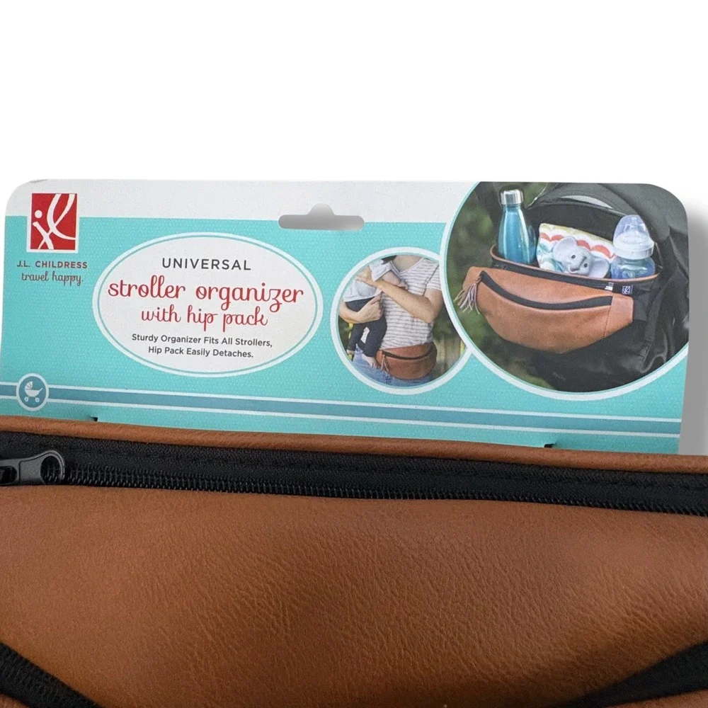 JL Childress Universal Stroller Organizer‎ with Hip Pack Tan Black Detachable